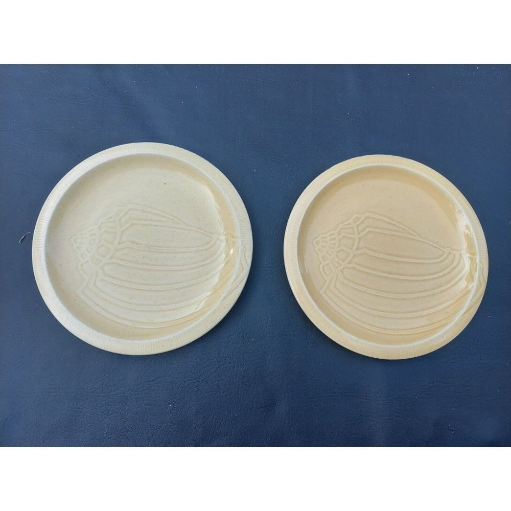 2 Franciscan Sea Sculptures Sand 9 1/8" Conch Shell Luncheon Plates